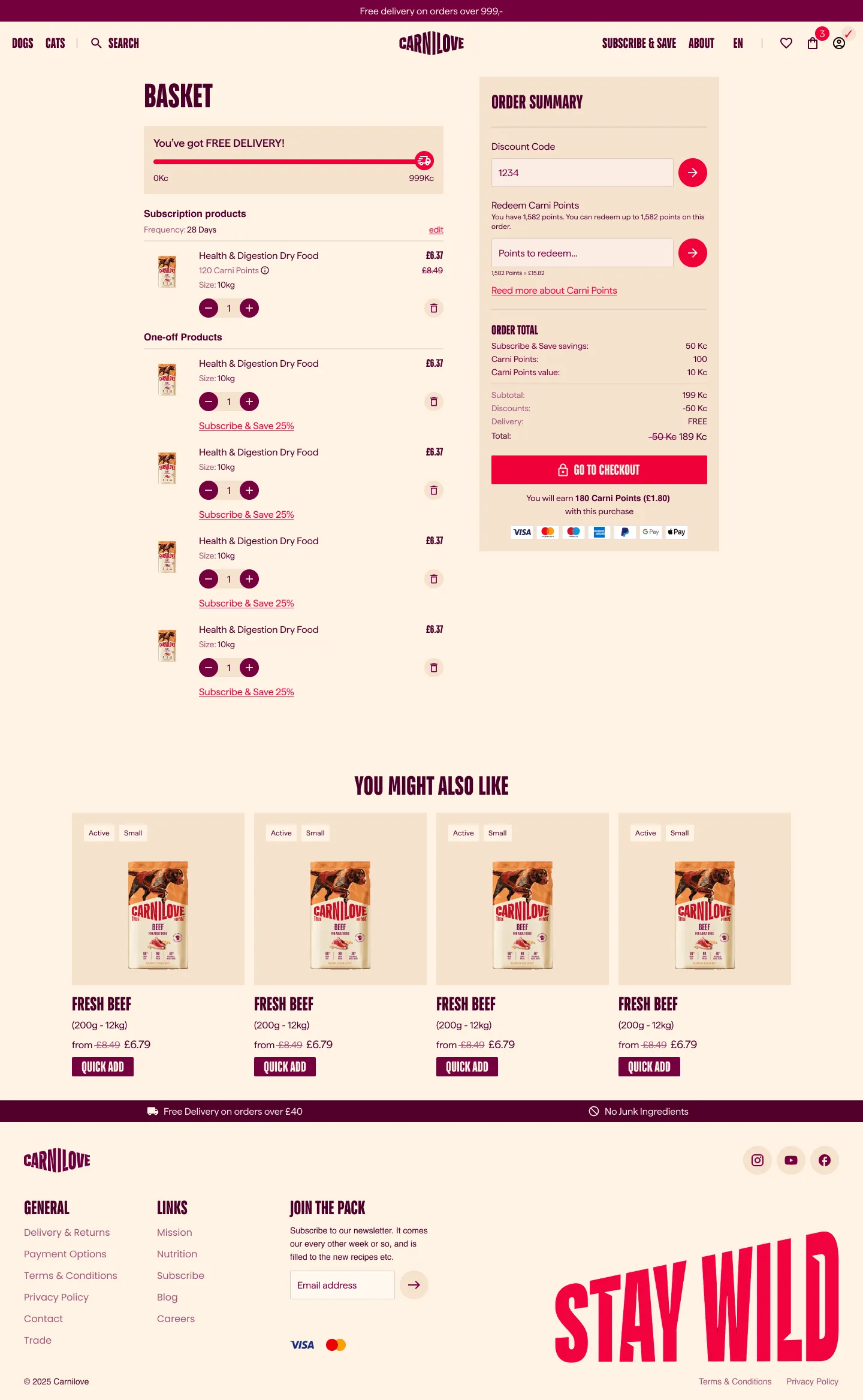 Carnilove basket UI design