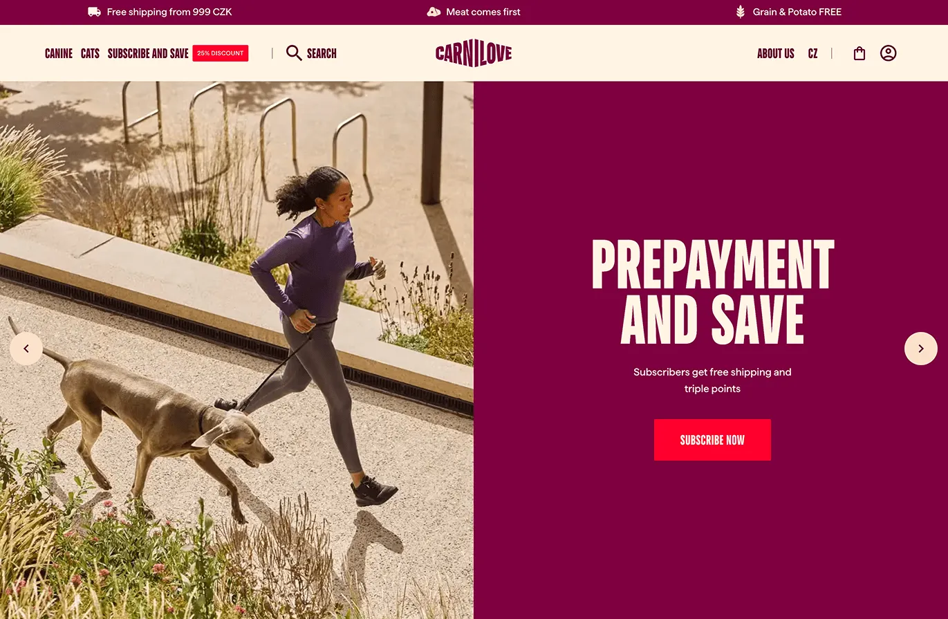 Carnilove homepage UI design