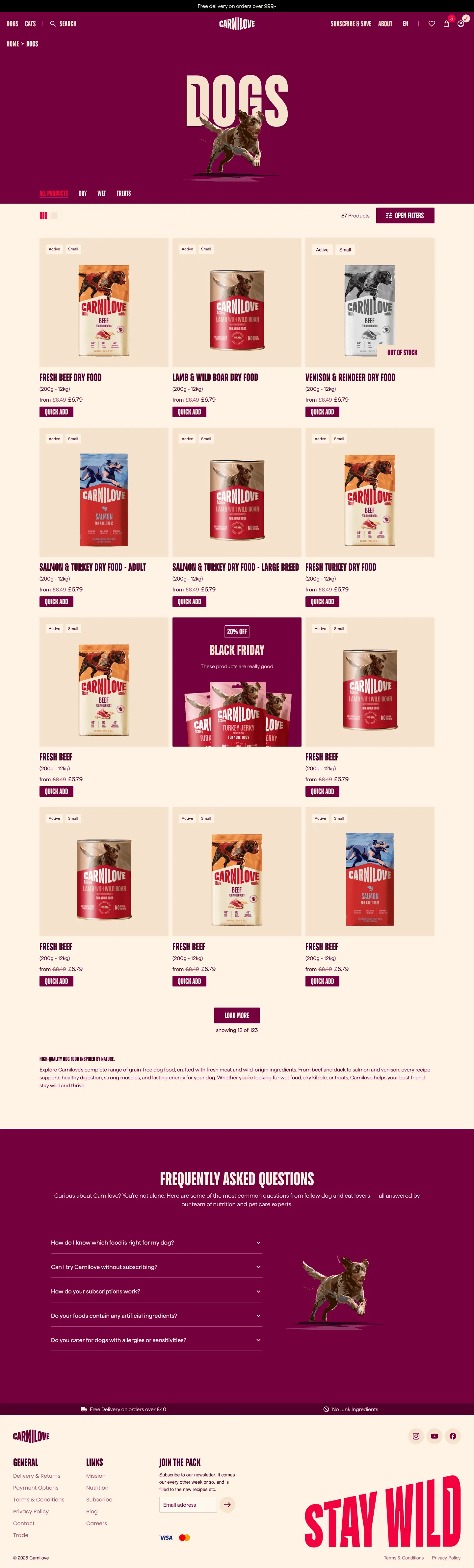 Carnilove product listing page UI design
