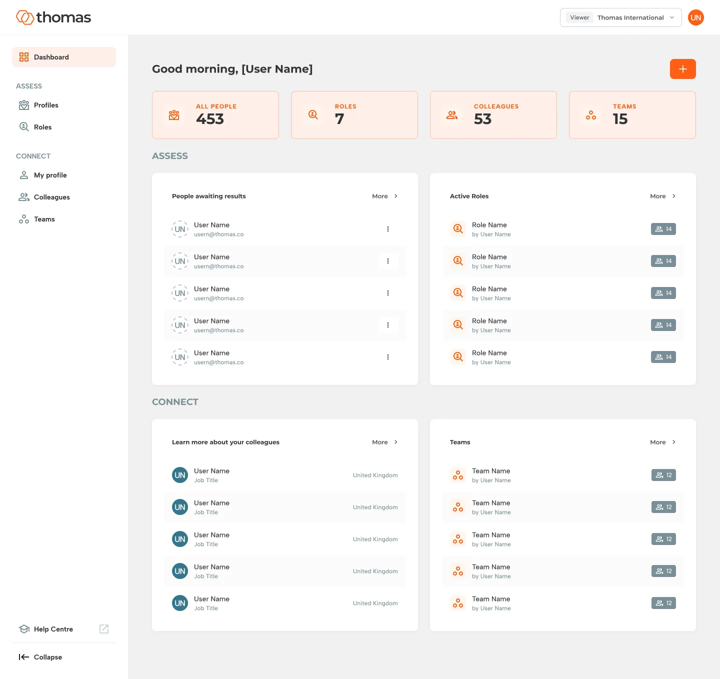 Modernised Thomas platform, key screen from the rebuilt assessment or candidate results experience