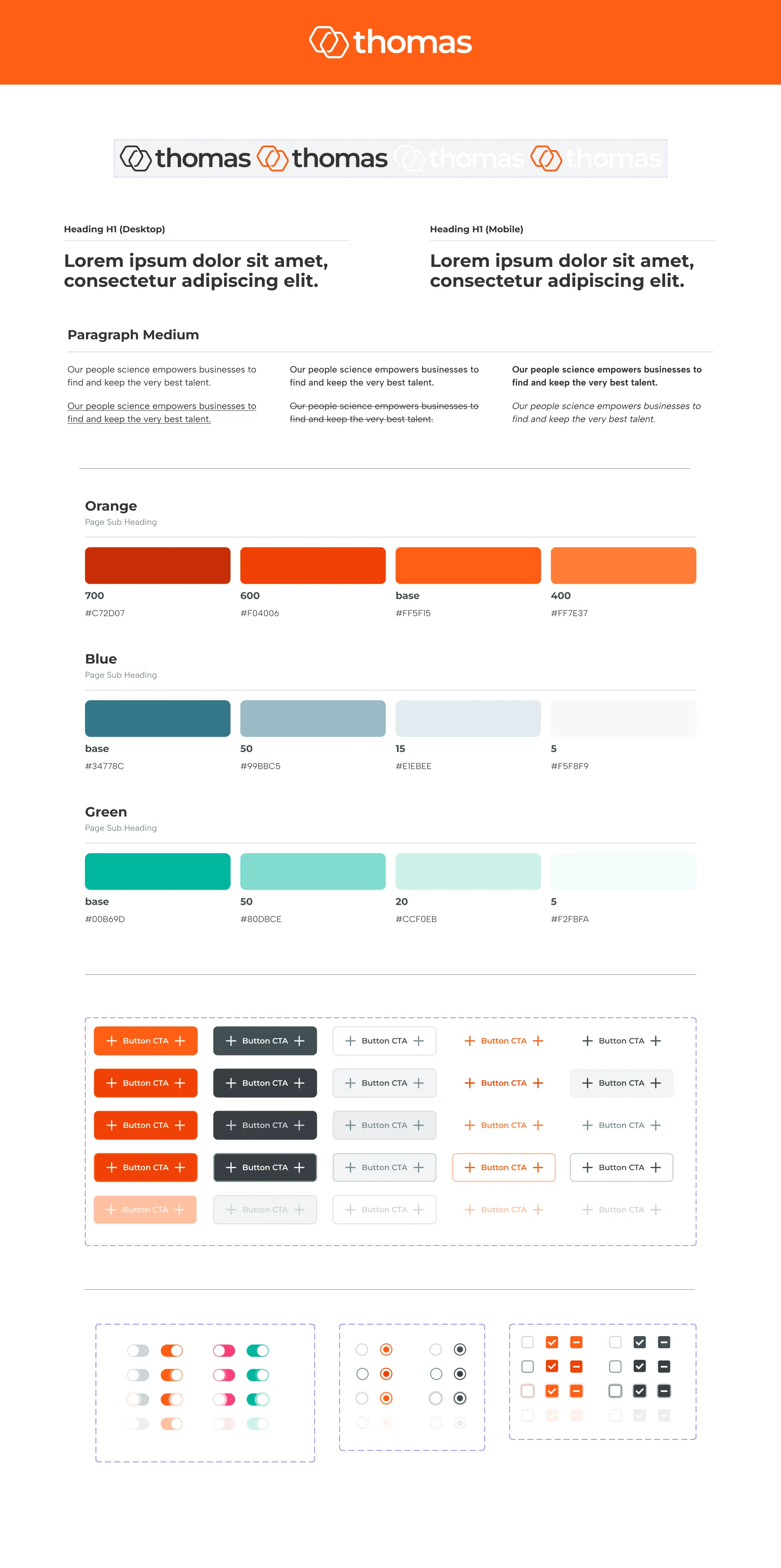 Thomas International design system, Figma component library view showing scale and documentation